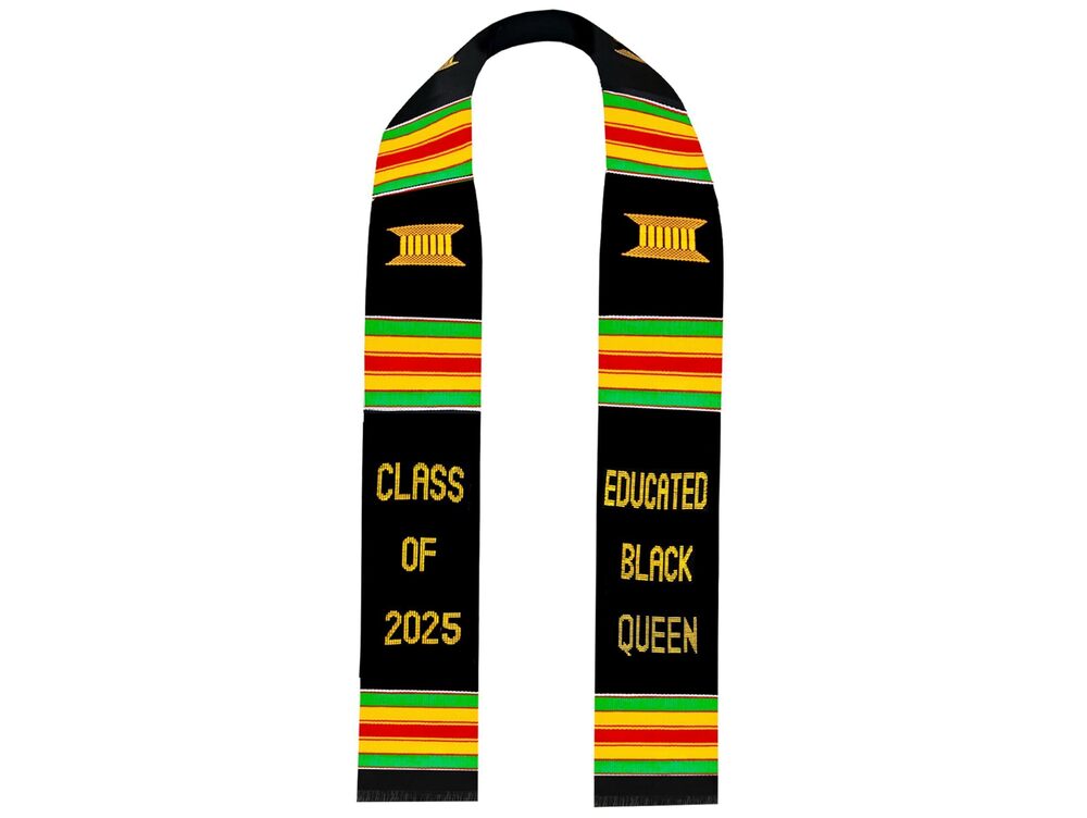 3086 Kente Graduation Stole Educated Black Queen Kente Cloth Sash Class of